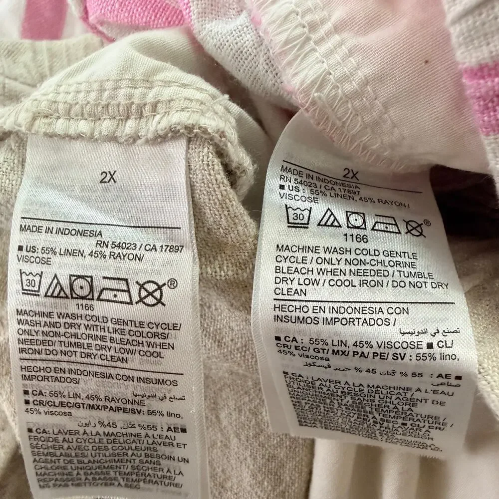 Old Navy Lot of 2 Linen Blend Pull On Shorts 2X Pink Stripe Beige Summer Travel - Picture 6 of 9